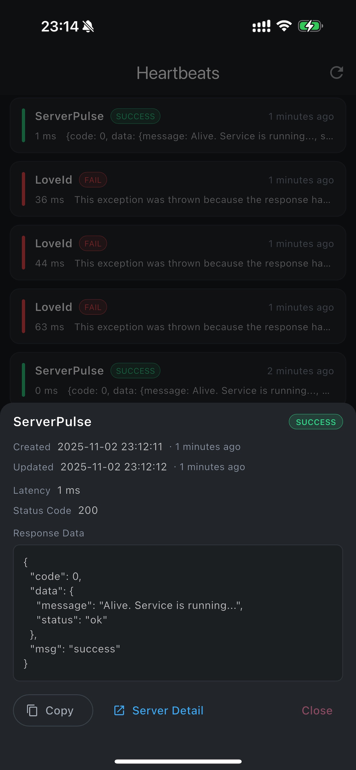 Heartbeat Tasks List Screenshot